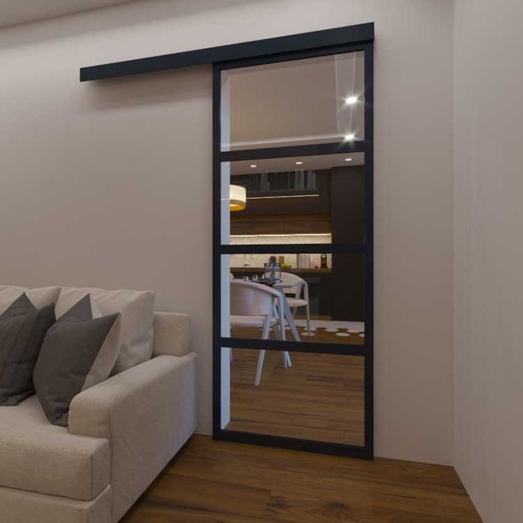 Complete enkele schuifdeur zwart 4R 83x204cm + rail zwart