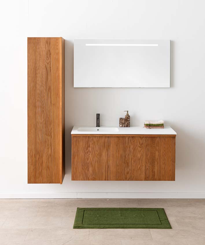 Meuble de salle de bain Fae chêne suspendu avec vasque simple blanc mat 120cm