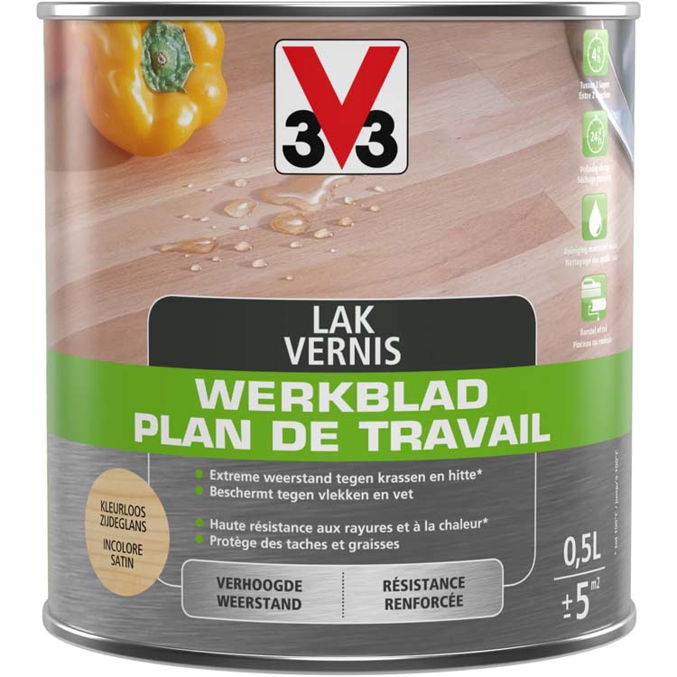 V33 werkbladvernis zijdeglans kleurloos 0,5L