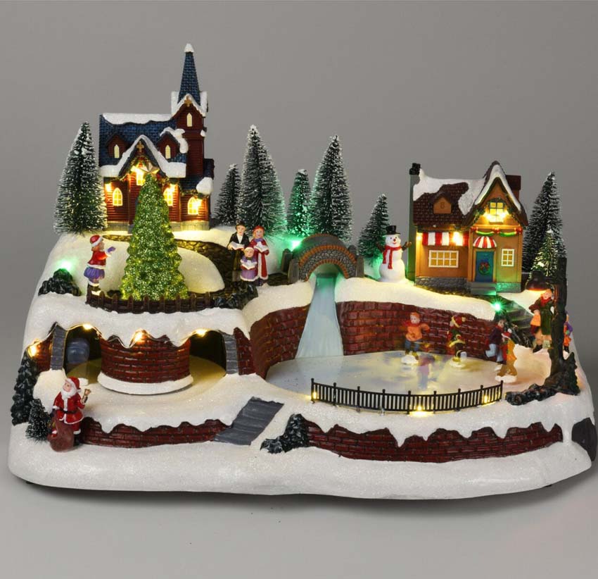 Kersttafereel met led schaatsdorp