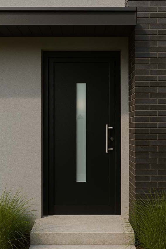 Porte extérieure vitre verticale PVC verre mat anthracite/blanc 980x2180mm ouvrant à droite