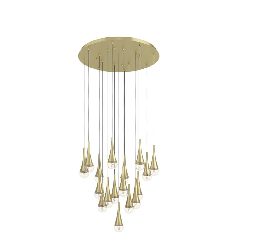 Hanglamp - geborsteld messing - Ø78xH322,4cm - dimbaar - E27 - 17x25W - 3m kabel