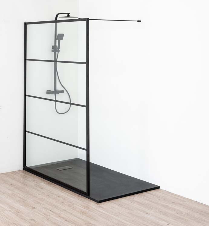 Vaste douchewand Ugo 160 x 200 cm incl stang mat zwart Vaste douchewand Ugo 160 x 200 cm incl stang mat zwart