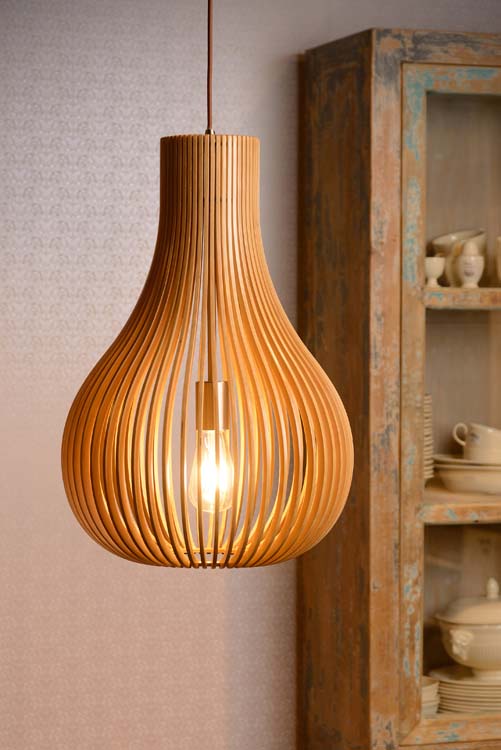 Lucide BODO - Hanglamp - Ø 38 cm - E27 - Licht hout