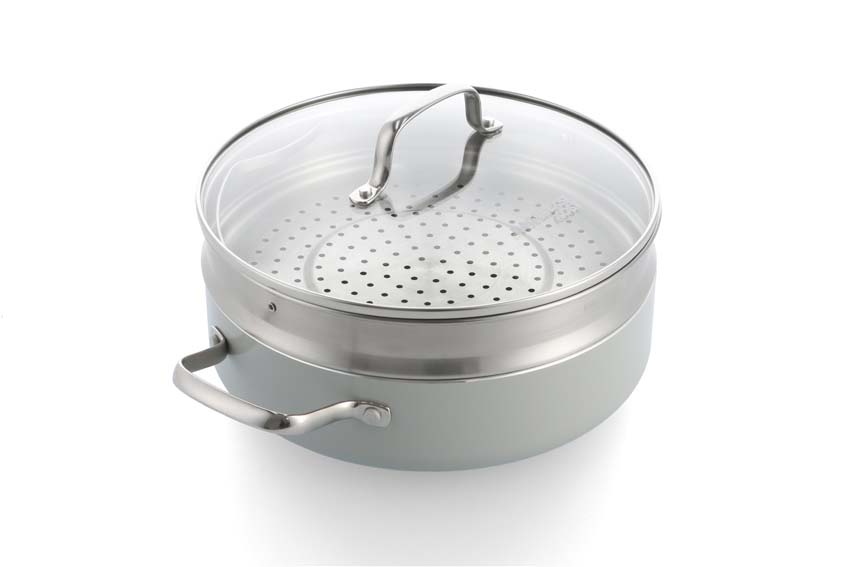 Poêle à ragout avec couvercle Dagelijkse Kost Proline sans PFAS argent Ø26cm panier vapeur