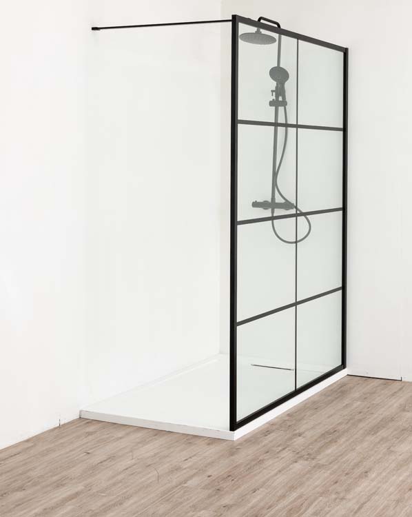 Paroi de douche Uma 2 profile noire 160x200cm avec barre