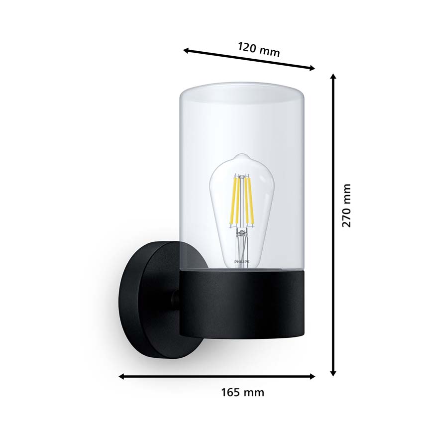 Wandlamp buiten - zwart - 27x16,5x12cm - E27 - 1x25W - IP44 - excl. lamp