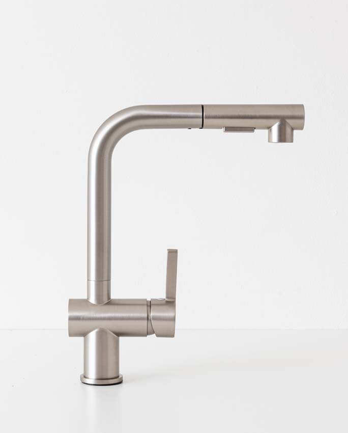 Robinet de cuisine Maeve aspect inox-look brossé avec bec extractible