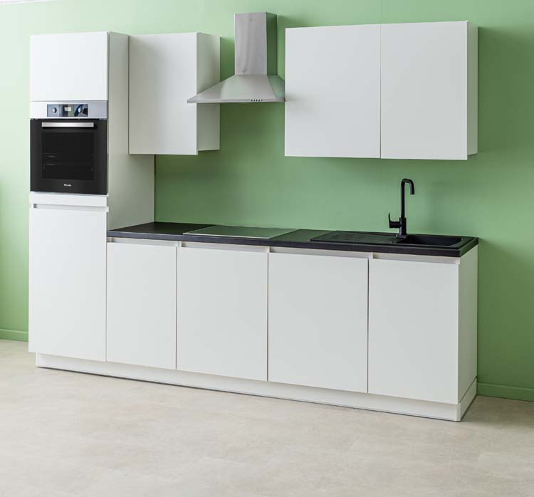 Cuisine Plenti 280cm - four en haut - sans appareils - blanc/noir