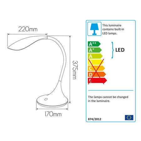 Bureaulamp Zonic wit 37,50 cm