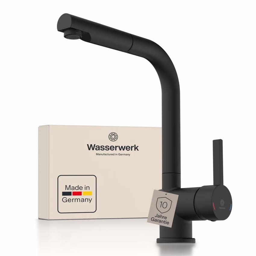 Robinet de cuisine Wasserwerk WK 4 Pro noir mat avec bec extractible