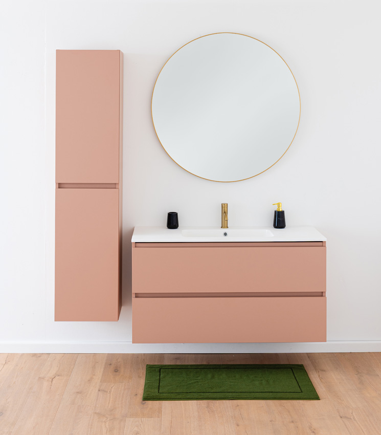 Meuble de salle de bains Dotan abricot suspendu avec lavabo simple blanc mat 120cm