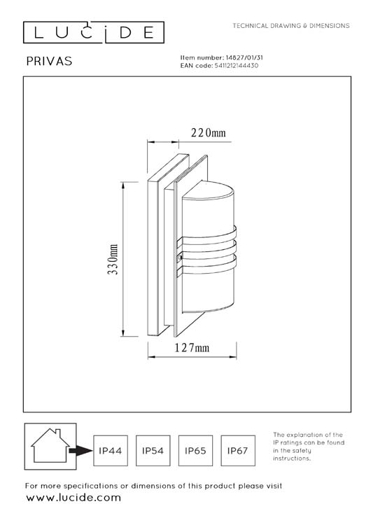 Lucide PRIVAS - Wandlamp Buiten - 1xE27 - IP44 - Wit