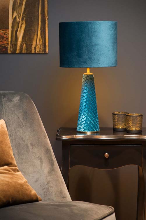 Lucide EXTRAVAGANZA VELVET - Lampe de table - Ø 25 cm - E27 - Turquoise