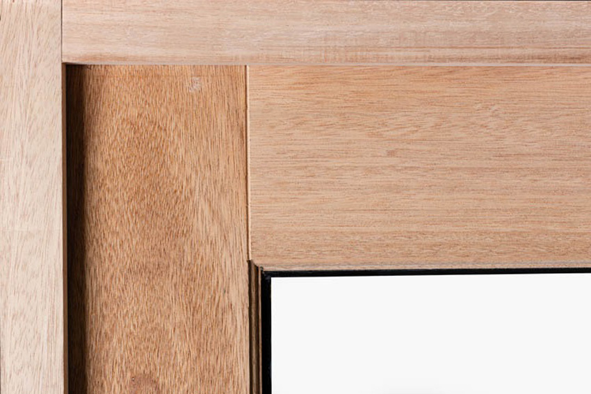 Porte extérieure bois meranti naturel verre clair 940x2145mm poussant à droite