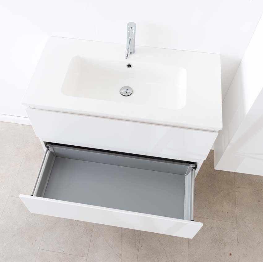 Meuble de salle de bain Tibo blanc avec lavabo simple blanc brillant 90cm