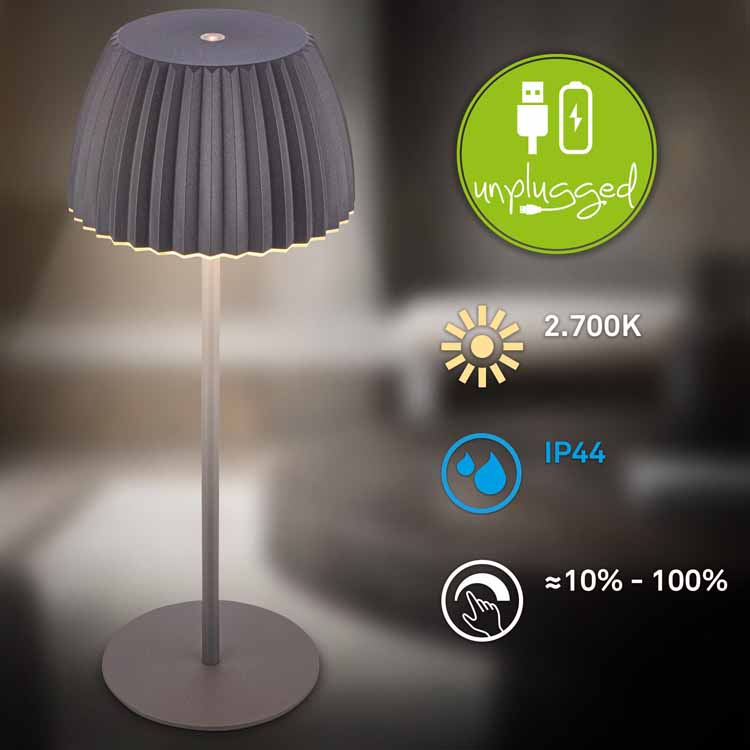 Lampe de table Veluna - noir - 36.5cm - dimmable - LED - 2W - 2700K - IP44 - USB