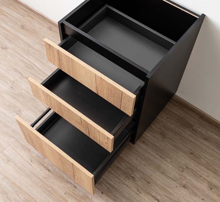 Armoire de cuisine Plenti avec 3 tiroirs noirs/aspect bois 60x78cm