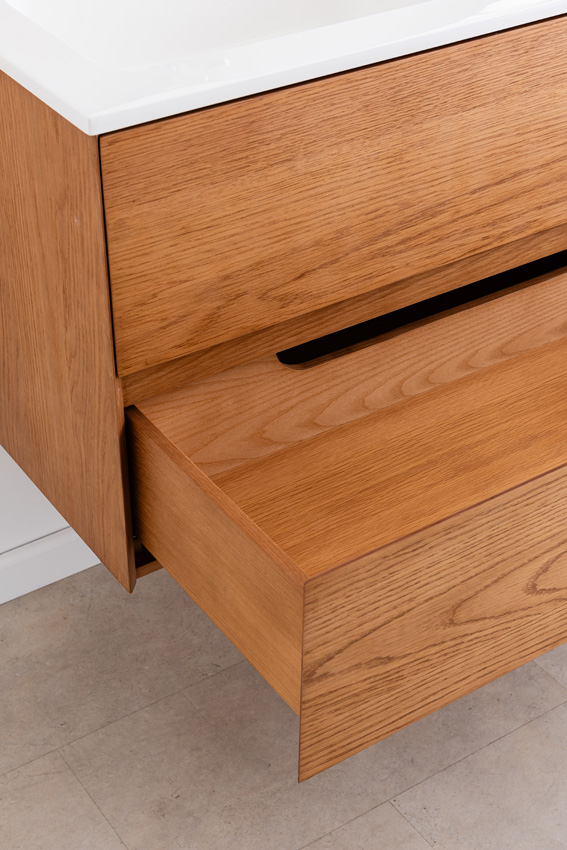 Meuble de salle de bain Fior en placage chêne suspendu avec double lavabo blanc mat 120cm