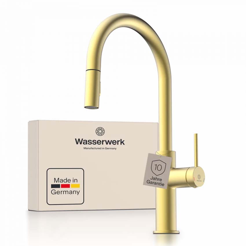 Keukenkraan Wasserwerk WK 13 Sphere mat goud met uittrekbare uitloop