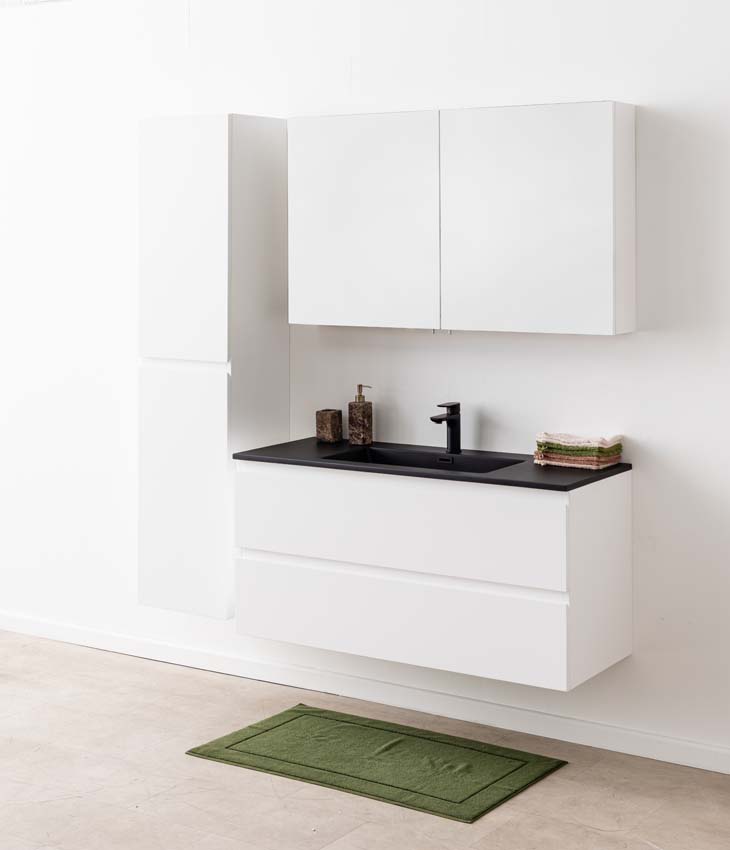 Meuble de salle de bain Tibo blanc avec lavabo simple noir mat 120cm