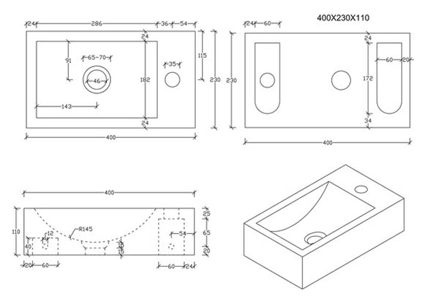Handenwasser Patrick natuursteen antraciet 11x40x23cm complete set
