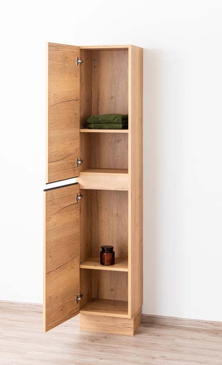 Armoire colonne Daria aspect chêne brun doré sur pied 185x40x32cm