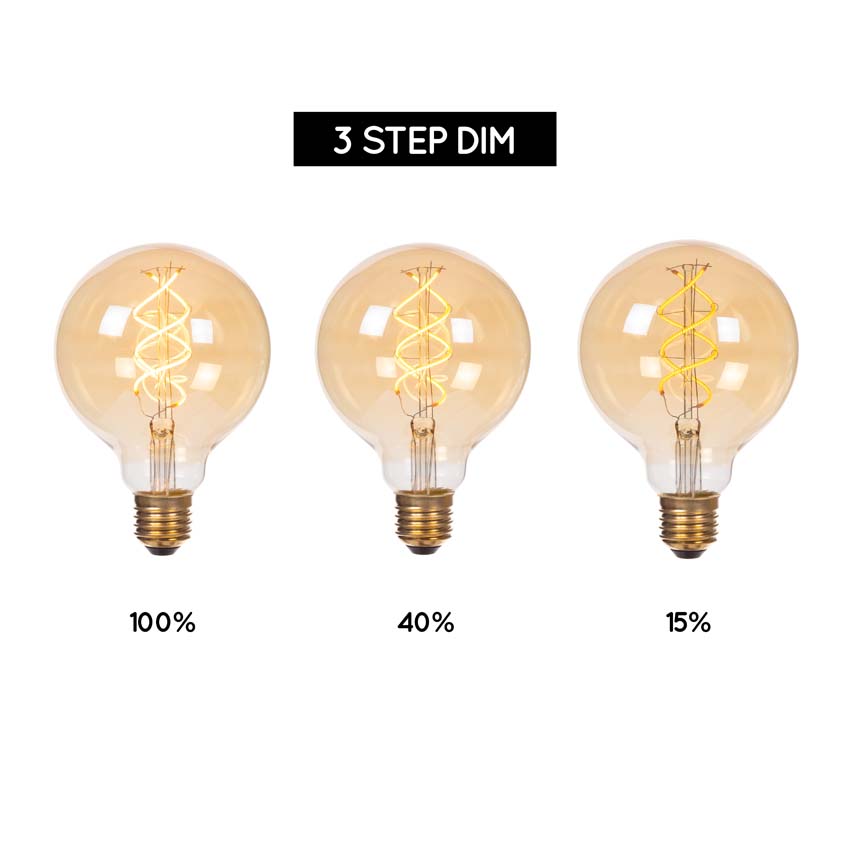 Lucide G125 - Filament lamp - Ø12,5cm - LED 3 StepDimbaar (Memory) - E27 - 1x4,9W 2200K - Amber
