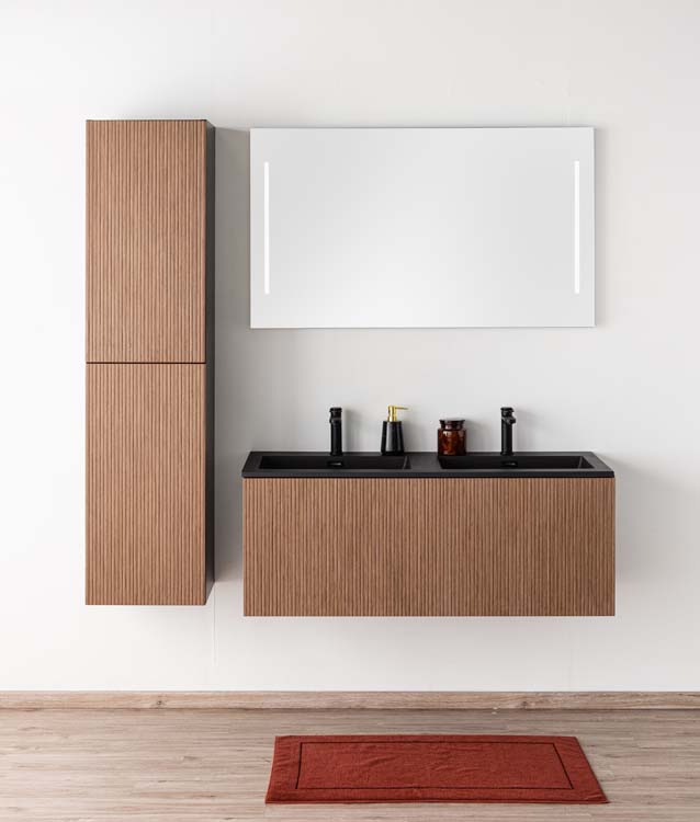 Badkamermeubel Dorian notelaar hangend met dubbele wastafel mat zwart 120cm