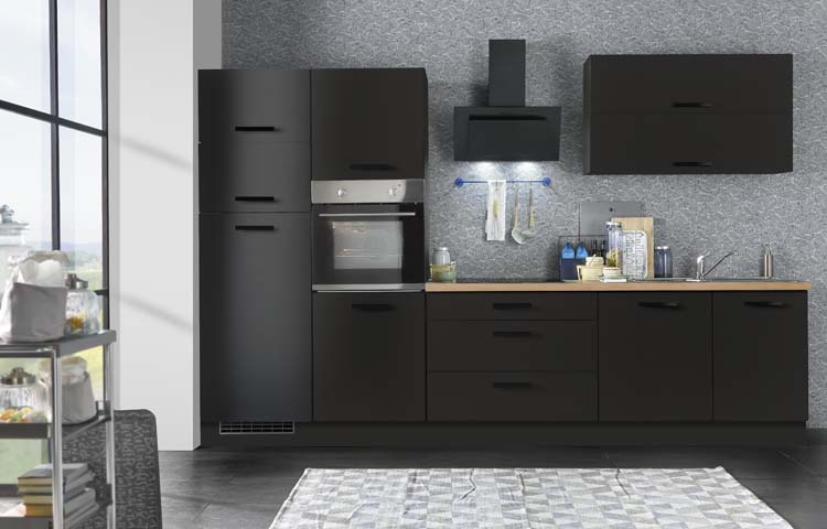 Cuisine bloc 320cm - Etna - noir - avec appareils et hotte noir