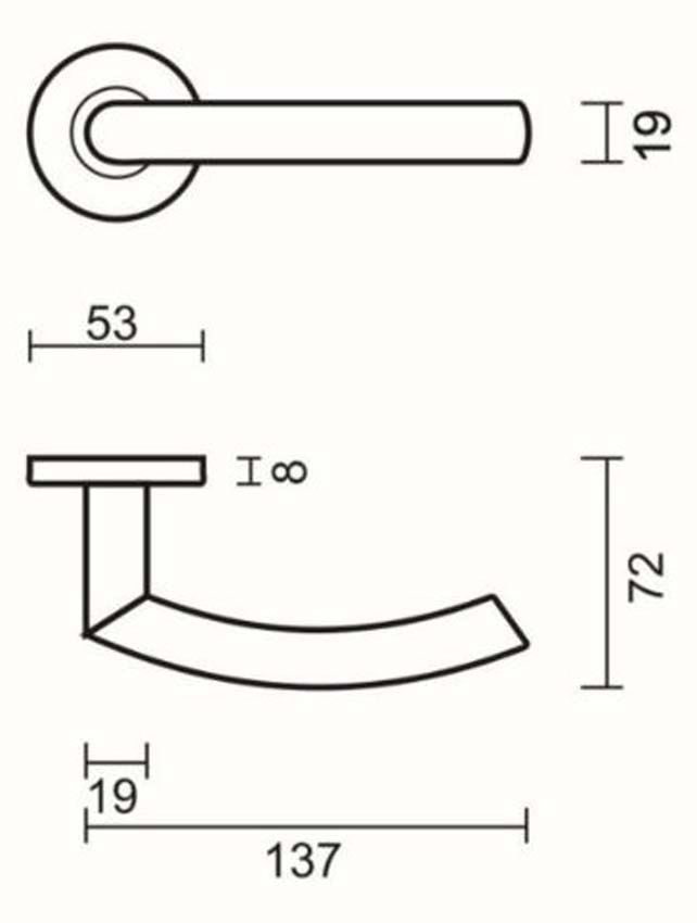 Deurkruk pro C shape inox plus rond 19mm set met rozetten zonder sleutelplaat