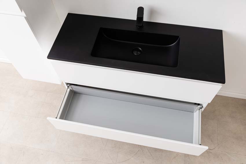 Meuble de salle de bain Tibo blanc avec lavabo simple noir mat 120cm