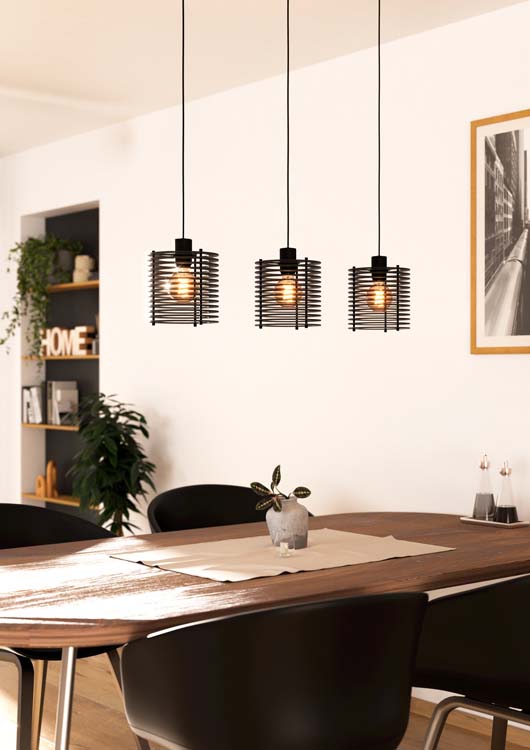 Lampe suspendue Aivo 3xE27 L88CM noir/bois