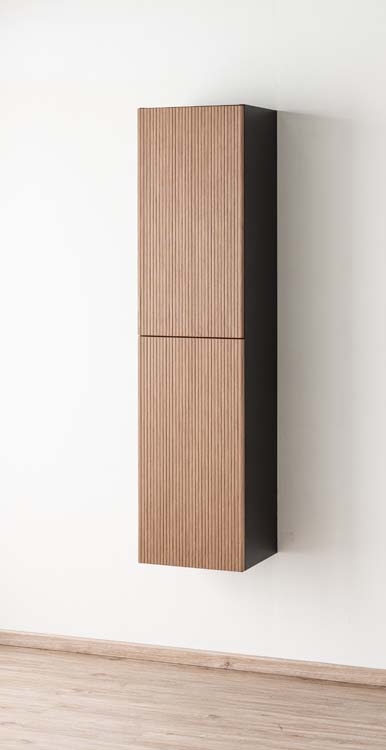 Kolomkast Dorian mat zwart/notelaar hangend 160x40x32cm