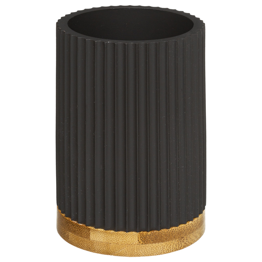 Porte-brosse à dents Owen polyrésine/bambou noir 7,2x7,2x11cm