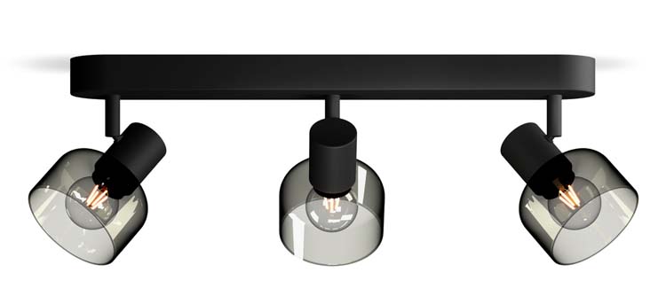 Spot plafond/mur - verre court - dimmable - E14 - 3x25W - lampe excl - noir
