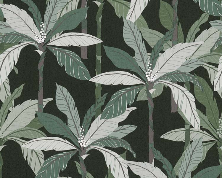 Vinyl op vliesbehang palmboom groen/zwart 0,53x10,05m