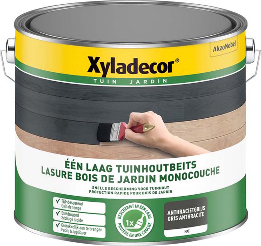 Houtbeits tuinhout Xyladecor één laag antraciet 2,5L