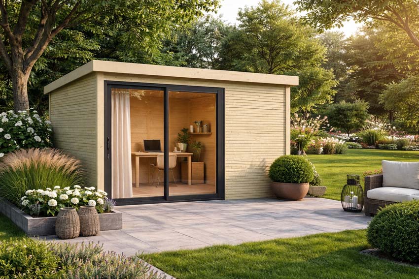 Tuinstudio Harper L vurenhout naturel 403x304x227cm schuifdeur