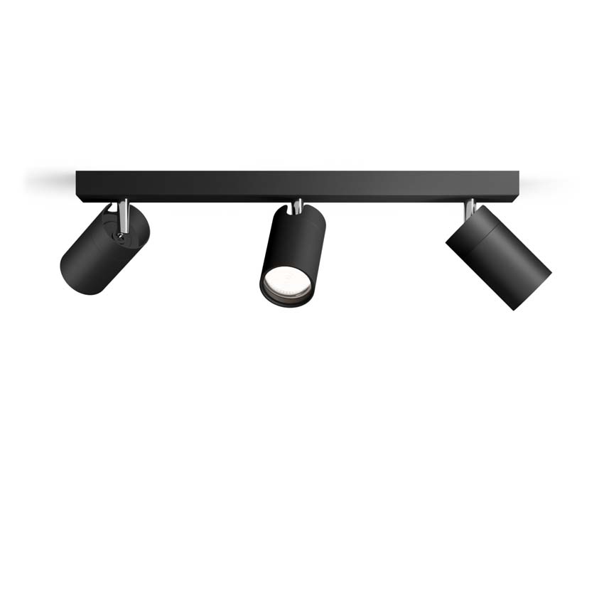 Spot plafond salle de bains noir 3 spots ronde IP44
