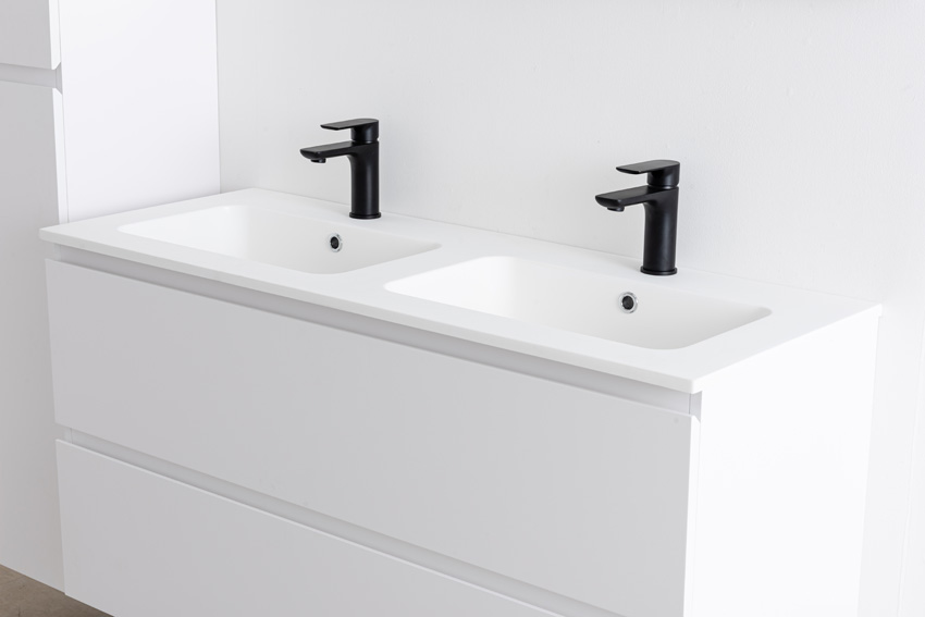 Meuble de salle de bain Bianca blanc mat suspendu avec double lavabo blanc mat 120,5cm