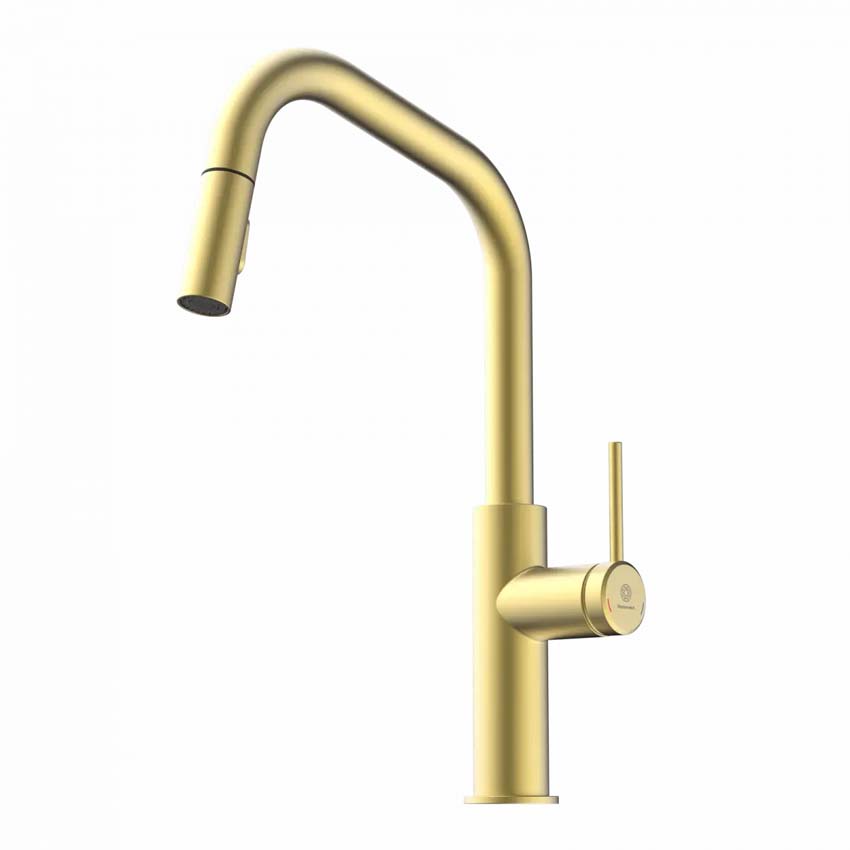 Keukenkraan Wasserwerk WK 13 Edge mat goud met uittrekbare uitloop