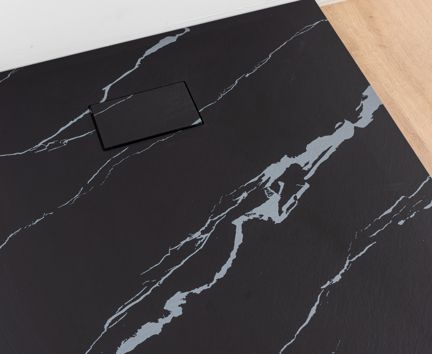 Douchebak Moby SMC mat zwart marmerlook 120x90cm
