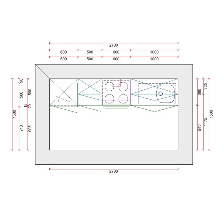 Keuken Premium 3B grijs 270cm - voorgemonteerd - zonder toestellen - vitrokeramische kookplaat en inox wanddampkap