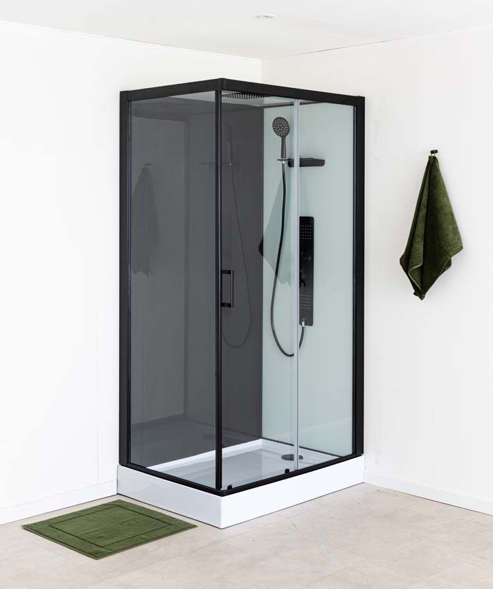 Cabine de douche Piper thermostatique L/R noir porte battante 110x80x215cm