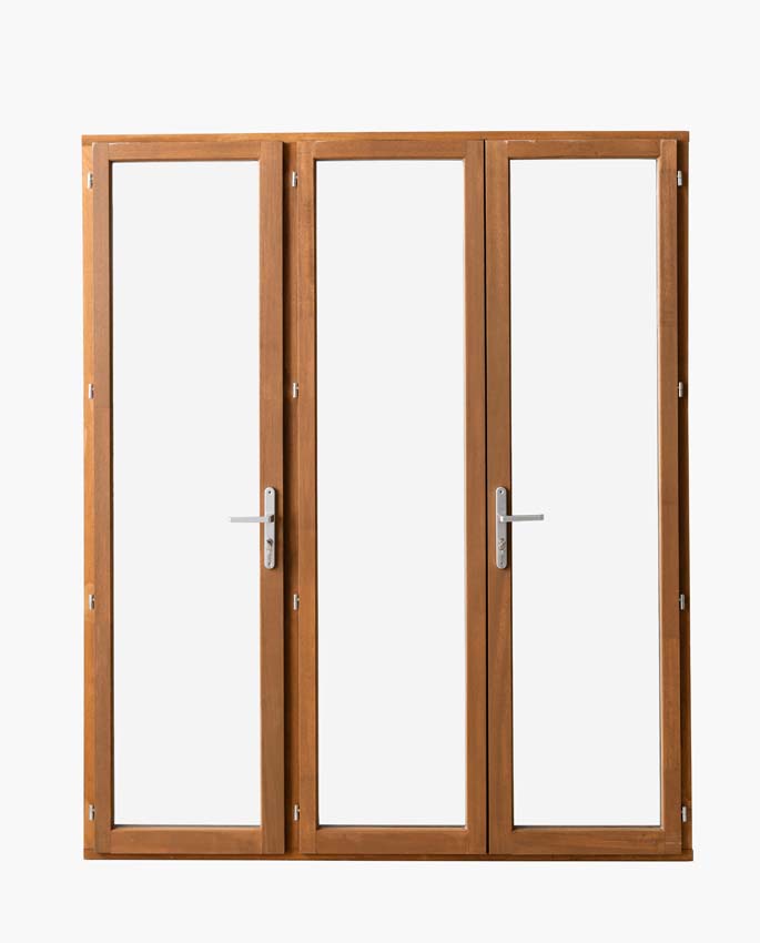 Houten terrasraam 3-vleugels Meranti Trae 55mm naturel 1800 x 2150 mm