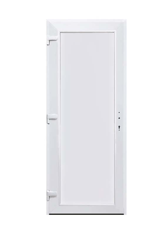 Buitendeur vlak paneel PVC wit linkstrekkend naar buiten opendraaiend op maat Buitendeur vlak paneel PVC wit linkstrekkend naar buiten opendraaiend op maat