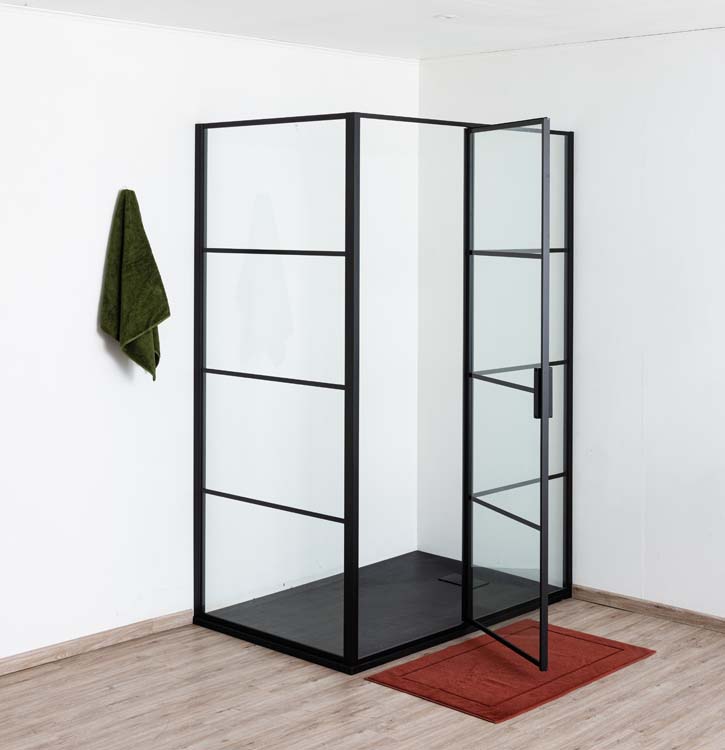 Douchedraaideur met vast deel Ulysses zwart 140x200cm