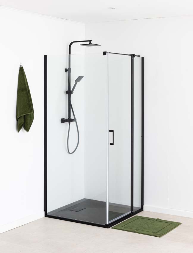 Douche d'angle Alexia avec paroi fixe et porte pivotante mat 90x190cm