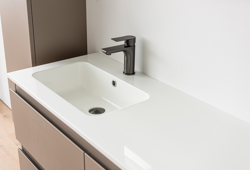 Meuble de salle de bains Trente taupe avec lavabo simple blanc brillant 120cm